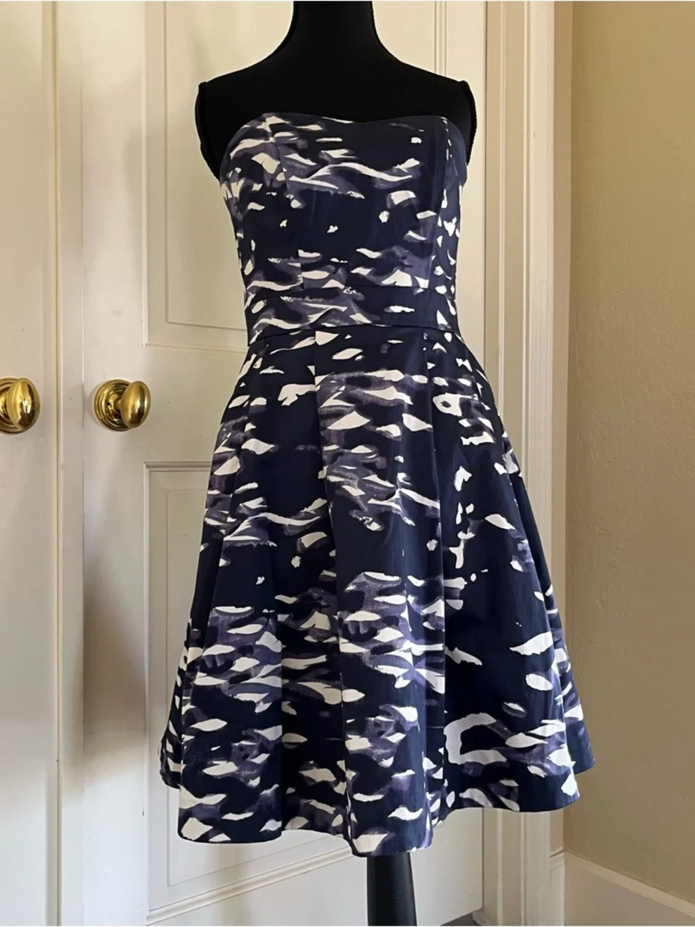 H&M Navy and White Strapless Fit-and-Flare Dress - Picture 2 of 14